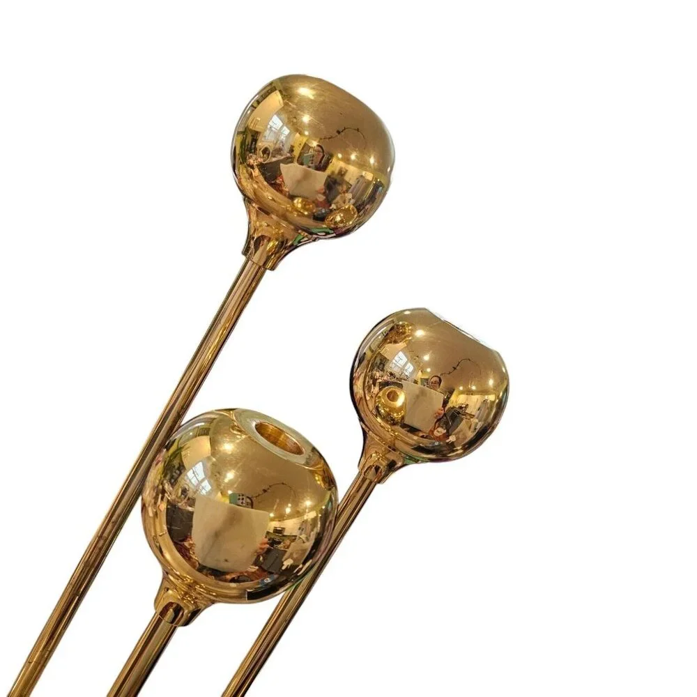 Vintage Gold Brass Tall Candle Sticks Set Of 3 Round Tulip Orb 22